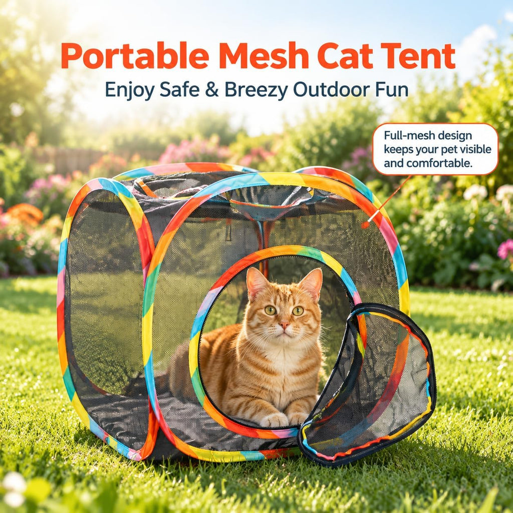 Outdoor Cat Tent and Cat Cube, Portable Mesh Enclosure for Indoor Cats