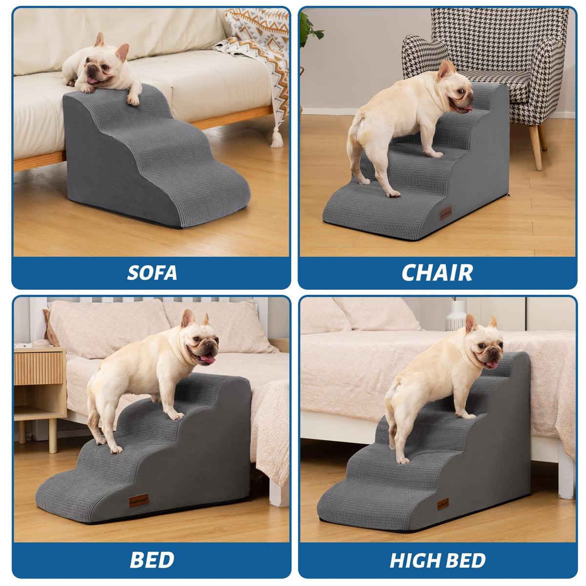 Aodisman Dog Stairs for Small Dogs and Cats,3-Step Pet Ramp for Bed & Couch