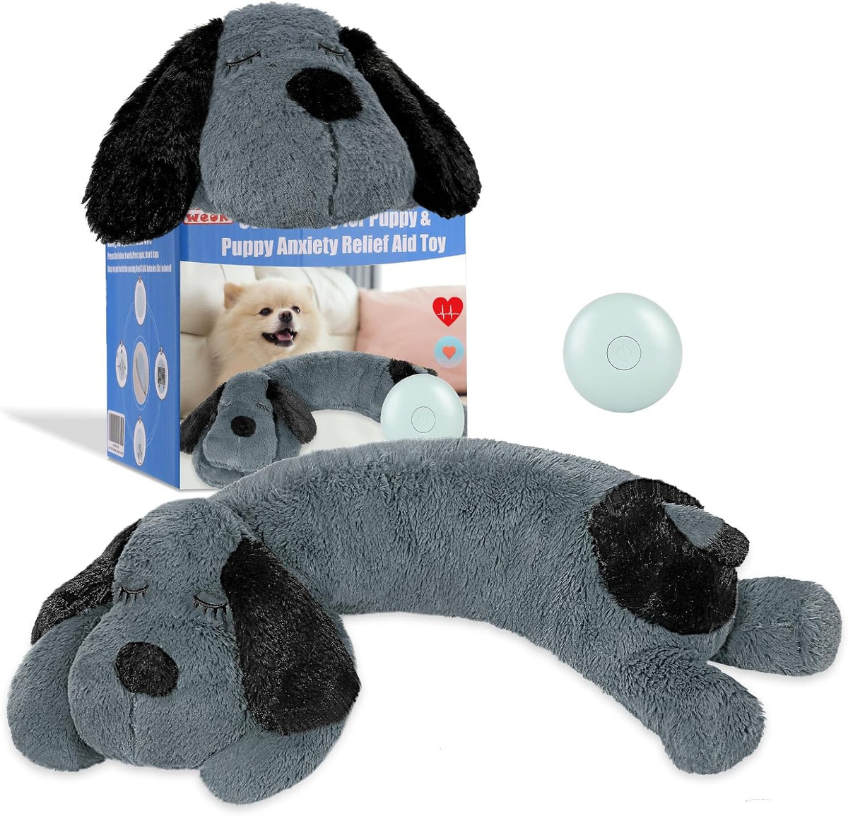 WEOK Heartbeat Puppy Toy, Comfort Cuddler Pillow, Dog Anxiety Relief Calming Aid,Heartbeat Stuffed Toy for Dogs,Puppy He