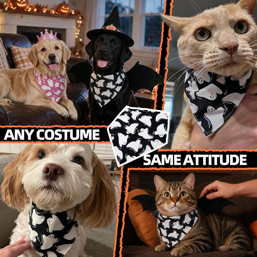 Halloween Dog Bandanas Black Ghost Spooky Costumes,7 - 30lbs Pets