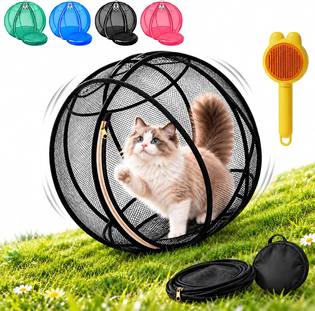 Cat Hamster Ball for Outside, 360° Panoramic Pop-Up Rolling Cat Playpen, 26.77 Inch Foldable Hamster Ball for Cats, Port