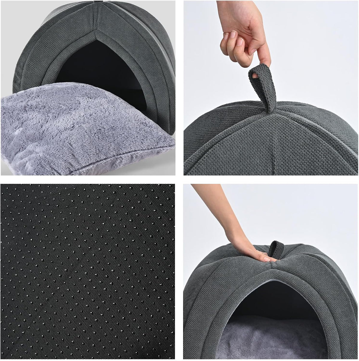 Amazon Basics Cat Bed Cave, 2-in-1 Foldable House for Indoor Cats, with Washable Cushion and Non-Slip Base, 17.5 x 17.5 