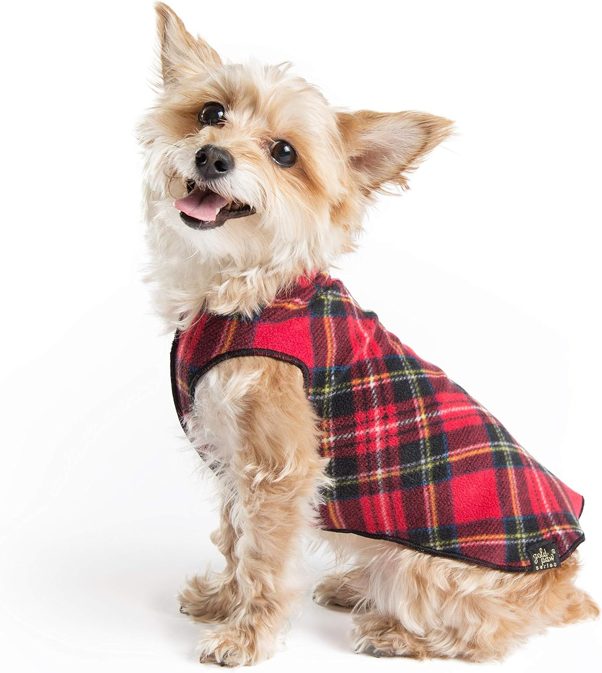Goldpaw Stretch Fleece Dog Sweater, Red Classic Plaid, Size 8