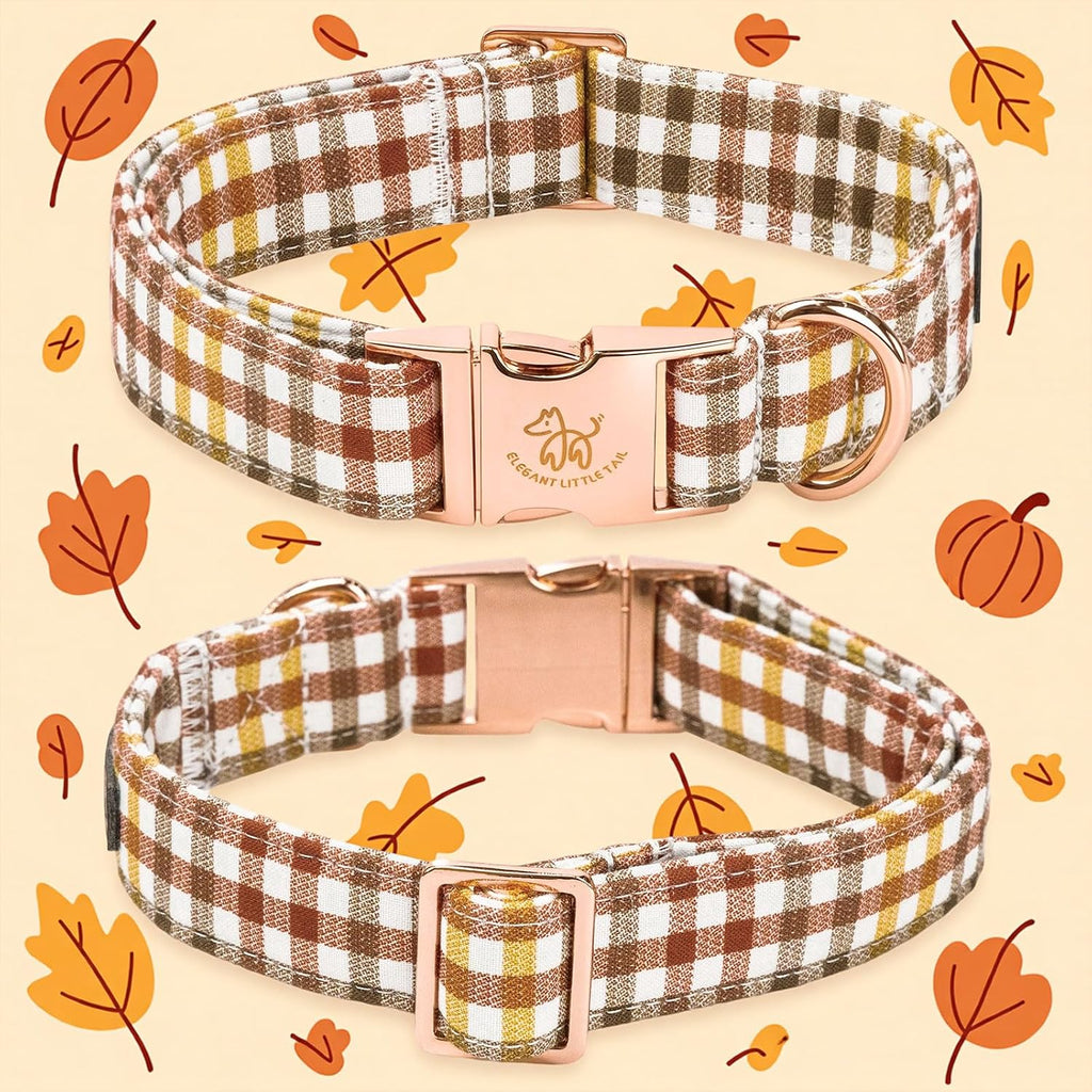 Fall Dog Collar, Autumn Pet Collar Durable Yellow Plaid Dog Collars Male or Female Holiday Pet Gift Adjustable Dog Colla