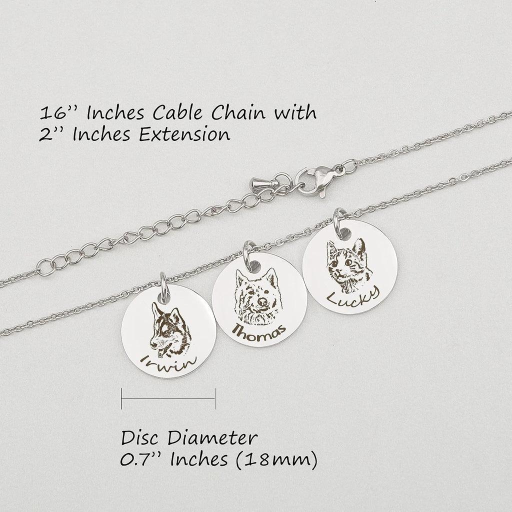 Anavia Personalized Pet Portrait Necklace, Handmade Memorial Jewelry Gift, Custom Round Disc Photo Engraved Necklace for