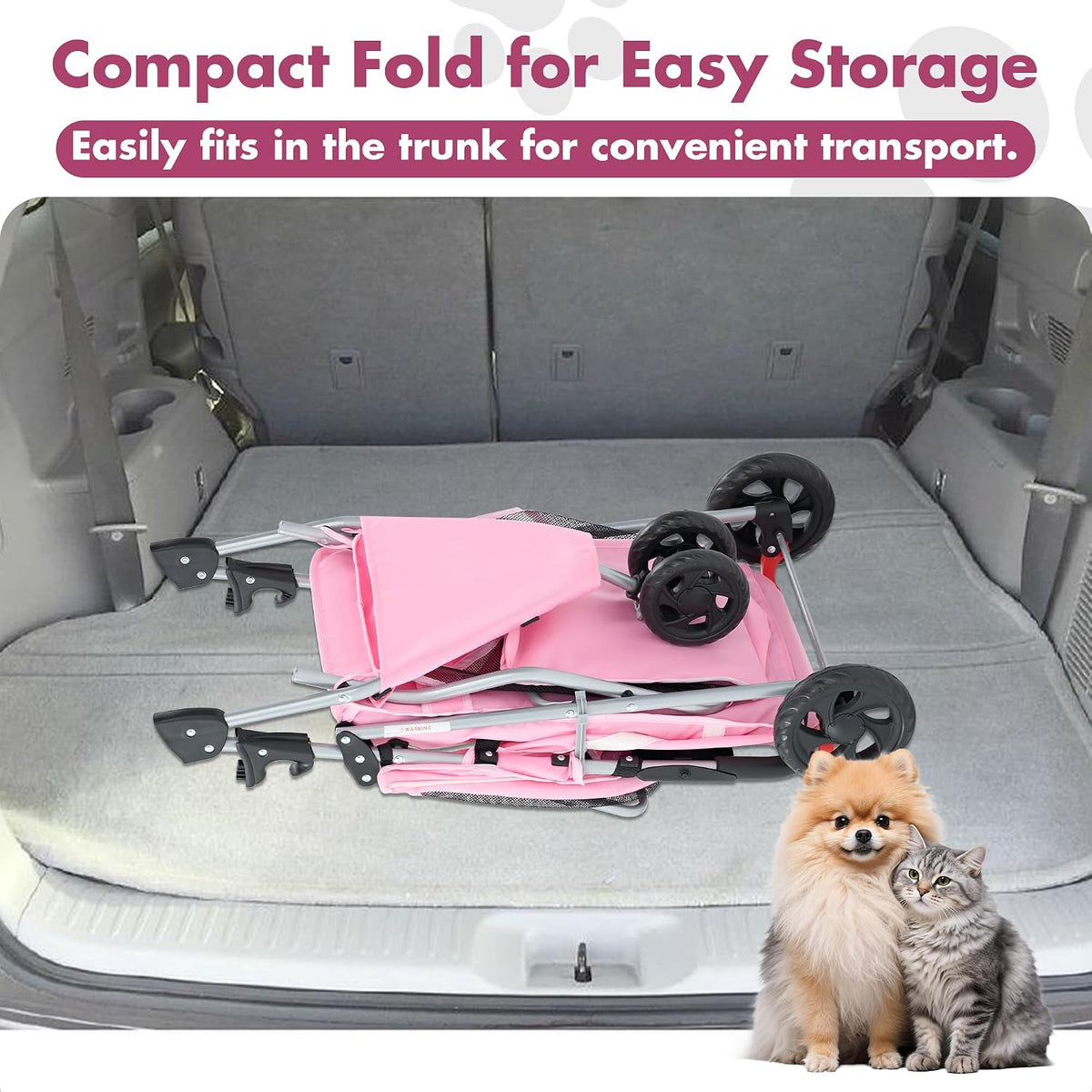 3 Wheel Pet Stroller for Dogs and Cats, Foldable Design