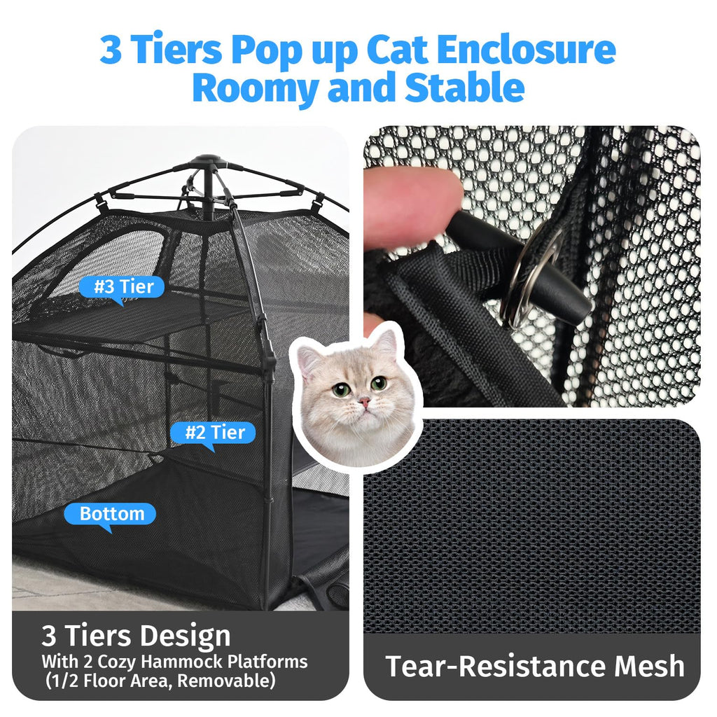 Catio Outdoor Cat Enclosure Pop up Cat Tower Tent(Square, L)