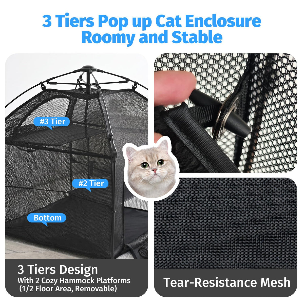Catio Outdoor Cat Enclosure Pop up Cat Tower Tent(Square, L)