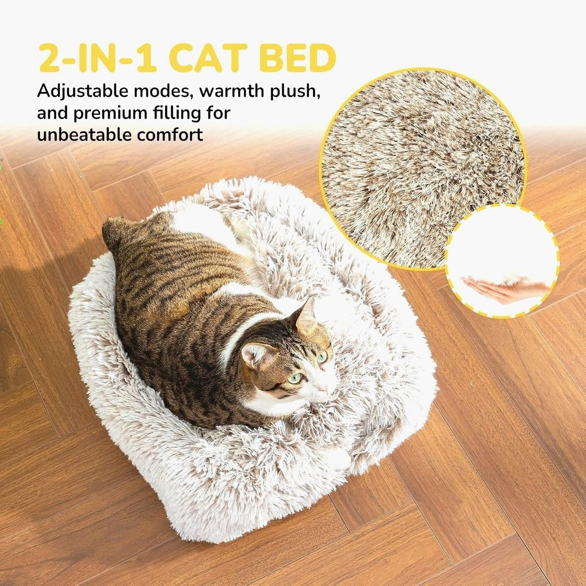Cat Bed, Cat Cave for Indoor Cats, Soft Cat Dome, Self-Warming 2 in 1 Foldable Pet Cat House with Washable Cushioned Pil