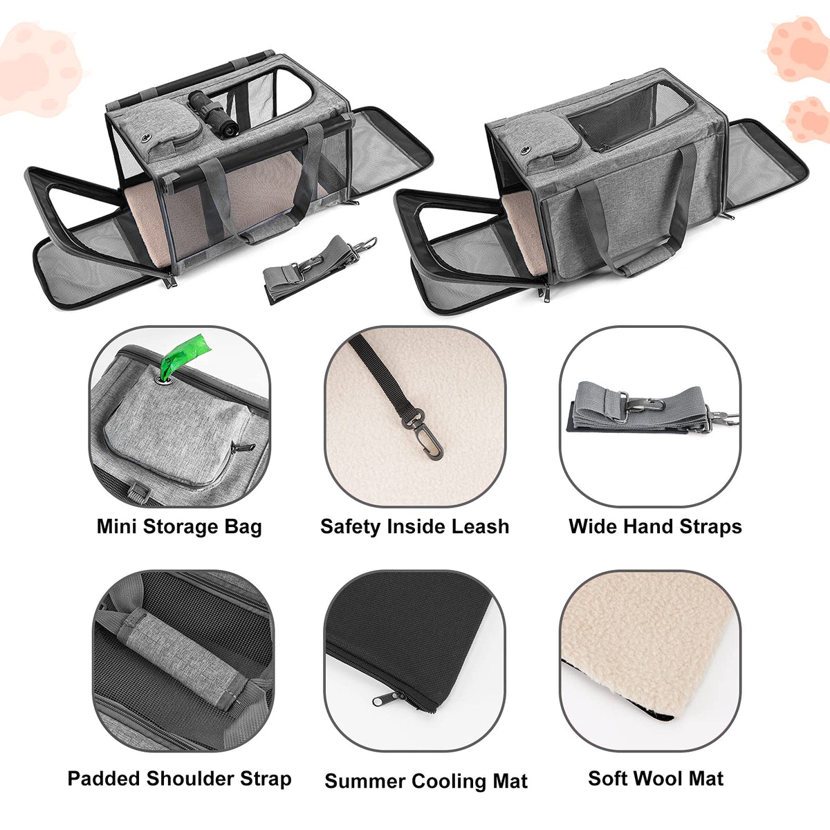 GAPZER Pet Carrier for Large Cats up to 20lbs Soft-Sided Privacy Protection