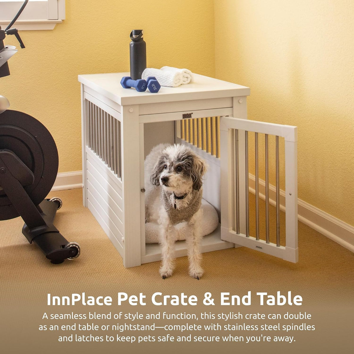 New Age Pet® ECOFLEX® Medium Furniture Style Dog Crate & End Table, White