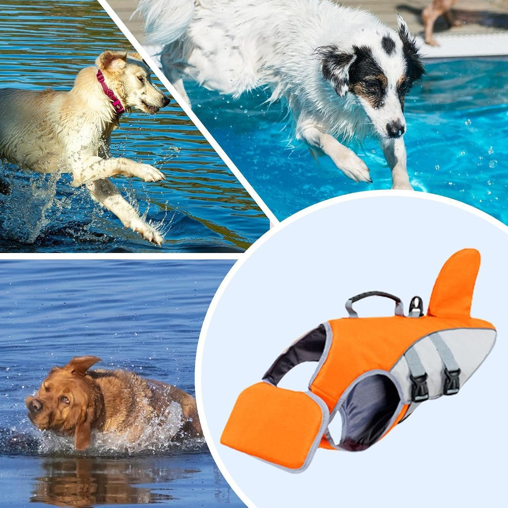 Dog Life Vest - Handled Dog Flotation Jacket, Adjustable Canine Swim Vest,