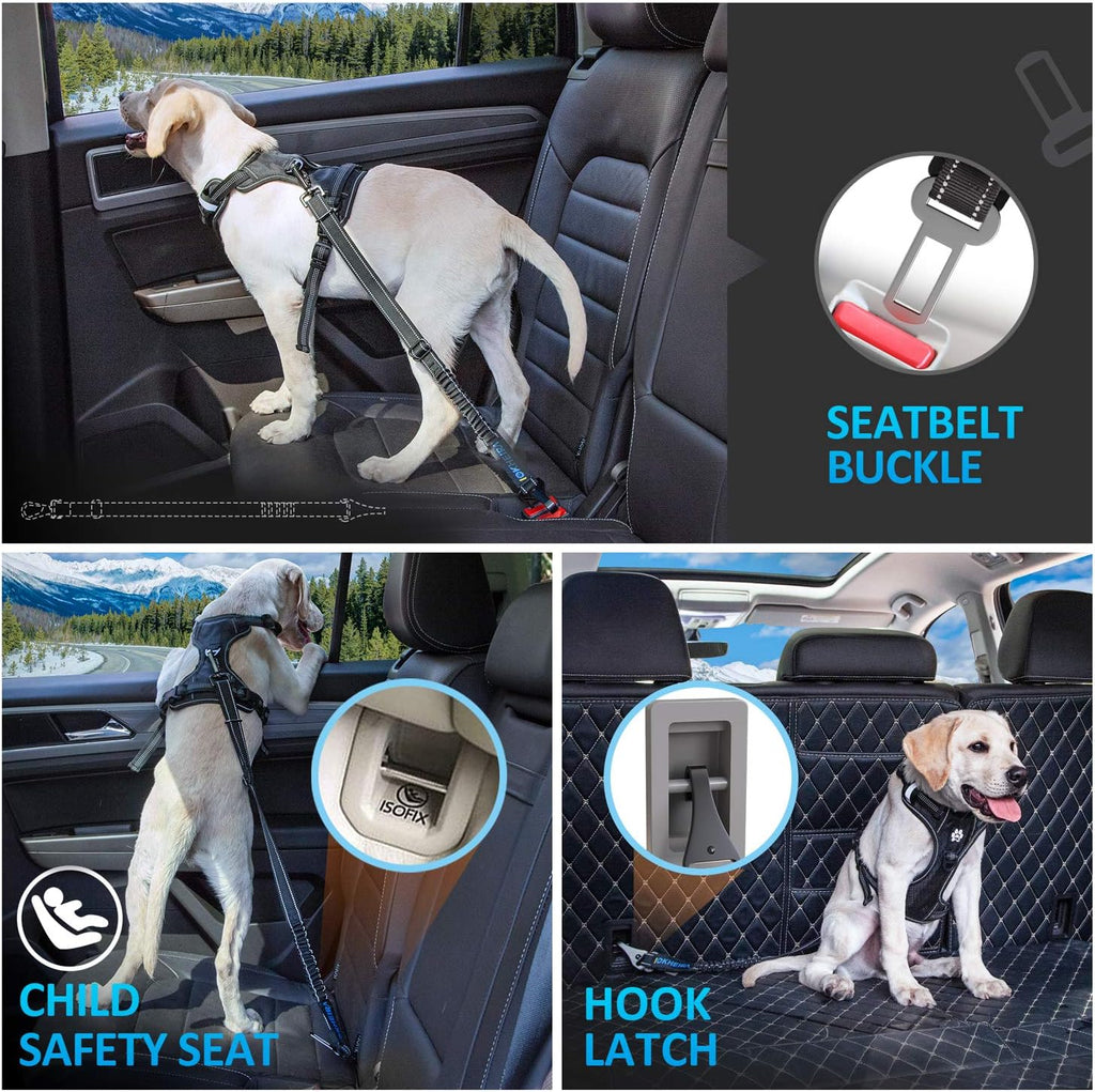 Dog Seat Belt 3-in-1 Car Harness for Dogs Adjustable Safety Seatbelt for Car Nylon Reflective Bungee Fabric Dog Car Harn