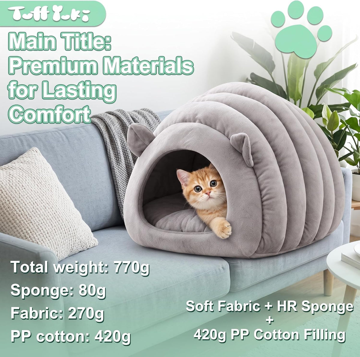 Cat Cave Bed, Orthopedic Memory Foam Anti Anxiety Cat Bed for Indoor Cats, Cozy Plush Caterpillar Tunnel Cat Bed, Non Sl