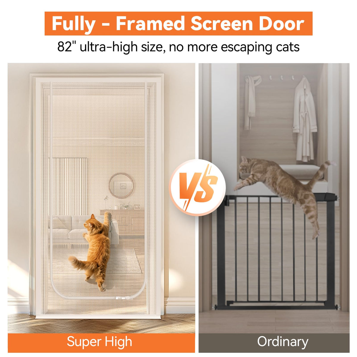 BFNN Cat Screen Door, Scratch Resistant Mesh Gate, Fit 32'' x 80'' Door, U