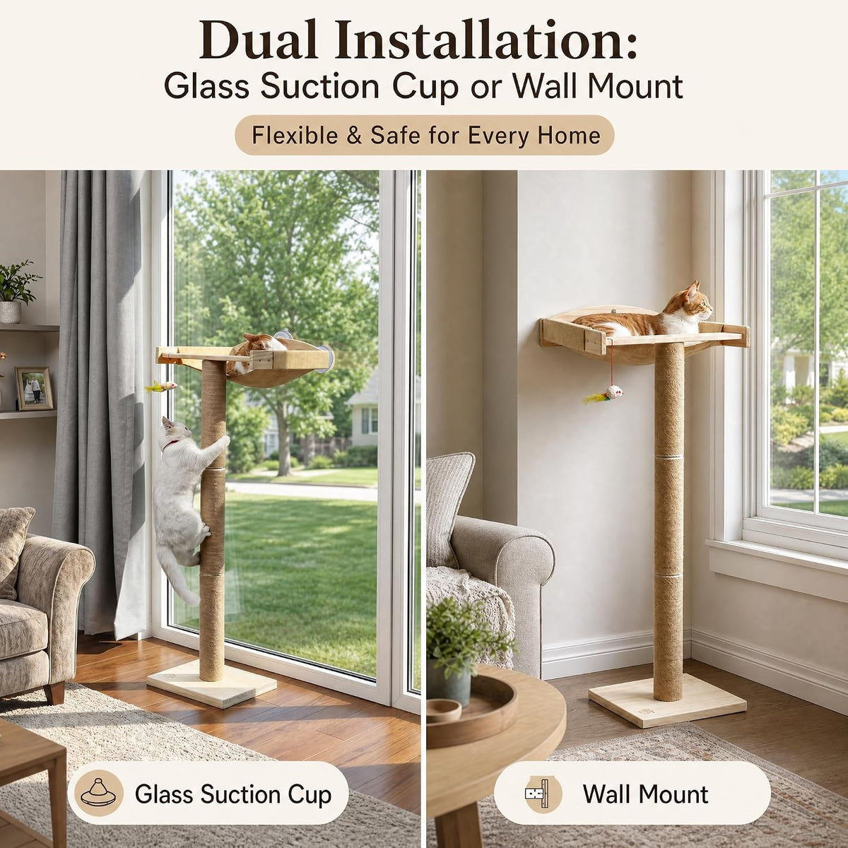 Cat Window Perch with Scratching Post, 46-Inch Tall Climbing Tree & Hammock