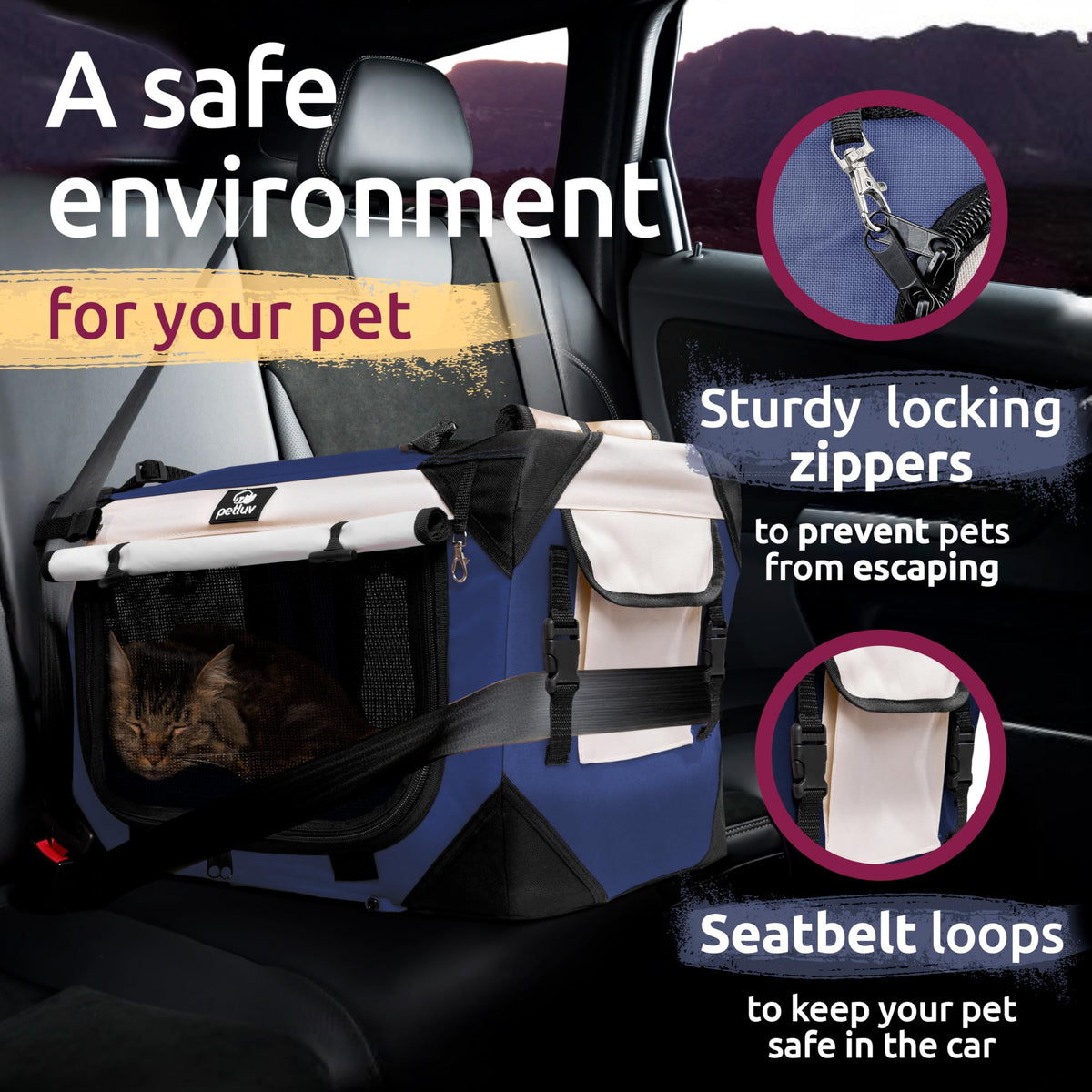 Cat & Dog Pet Carrier, Fits 2 Cats or Medium Dog Comfortably, Large, Navy