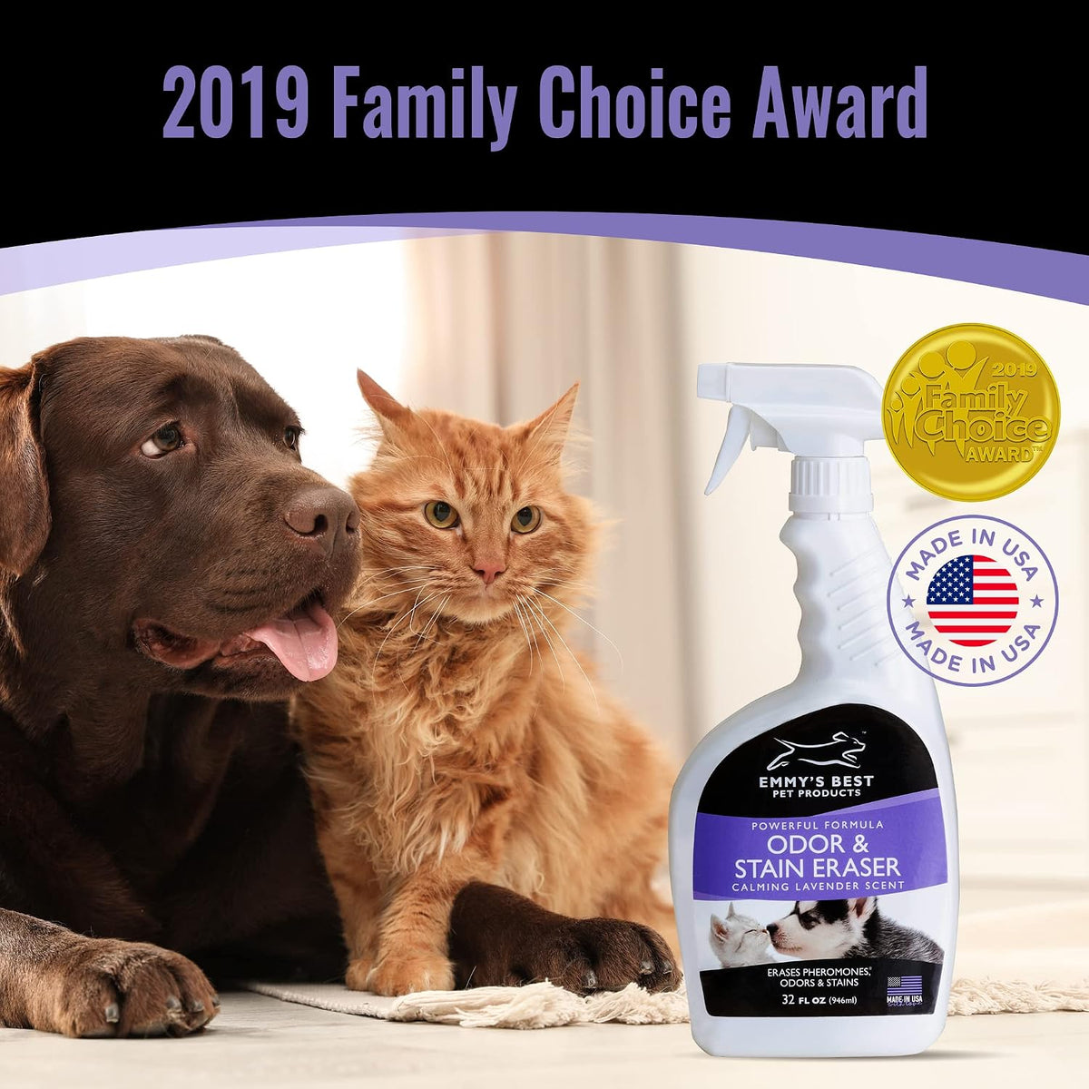 Pet Odor & Stain Eraser – Urine Enzyme Carpet Cleaner, Lavender, 128 oz