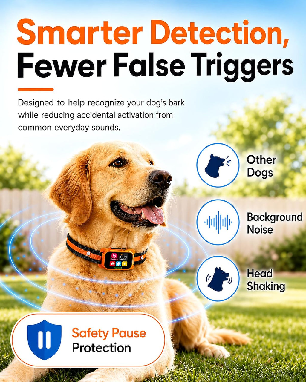 New Upgrade Dog Bark Collar for Large Medium Small Dogs, Smart Rechargeable Anti Barking Collar with Beep and Vibration,