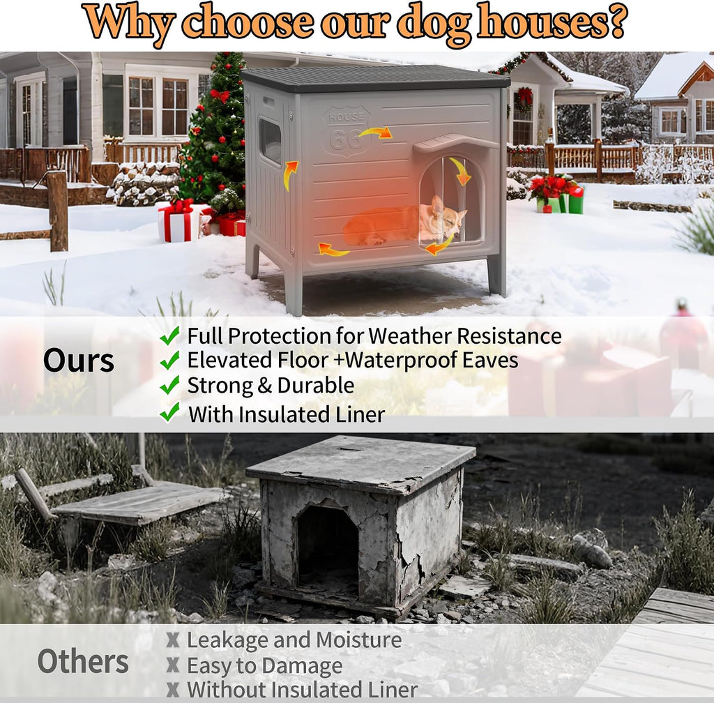 Insulated Dog House Outdoor Weatherpoof Plastic Dogs Houses Indoor