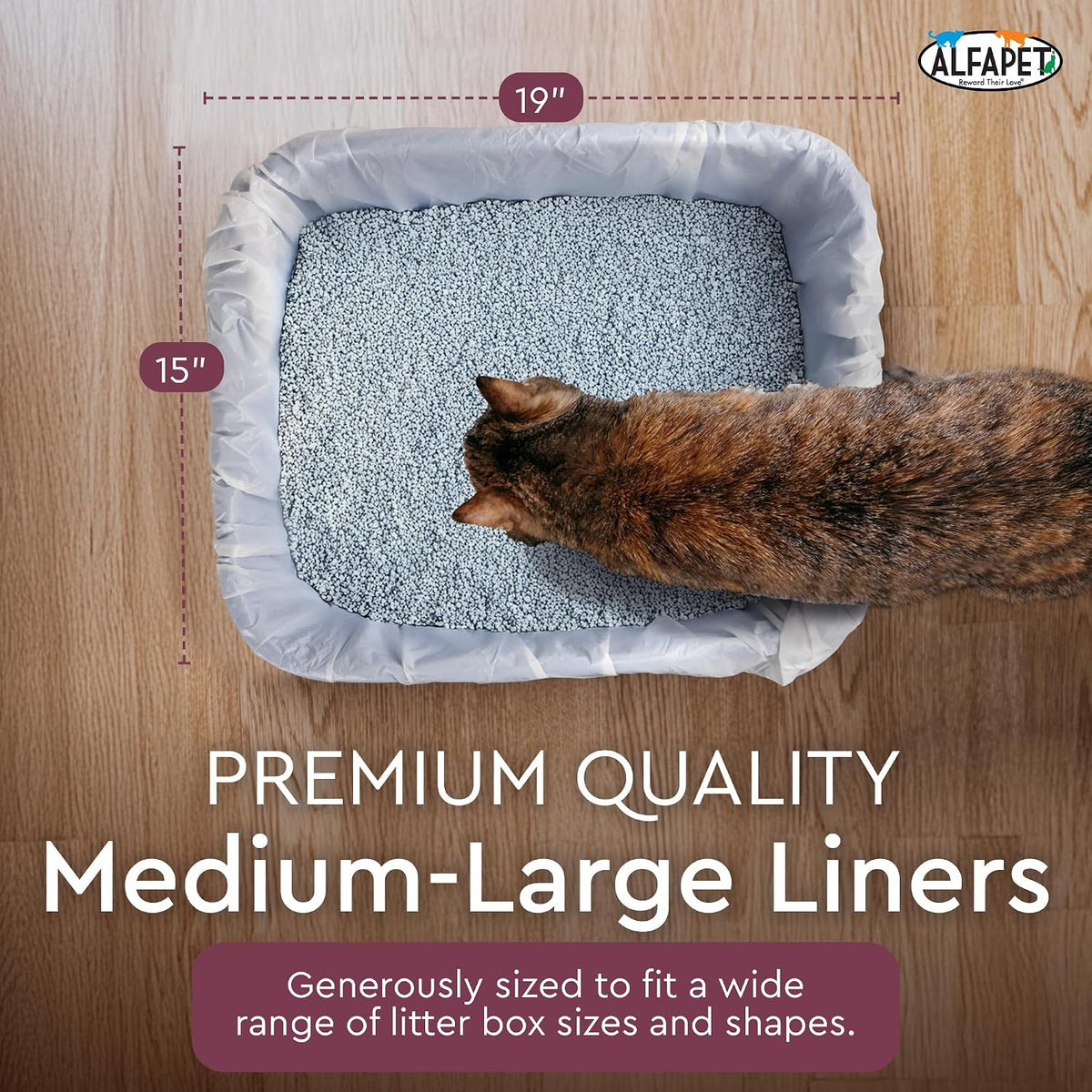 Alfapet Cat Litter Box Liners Large 12 Count - Tear-Resistant Cat Litter Bags - Waterproof Kitty Litter Liners - Fits Li