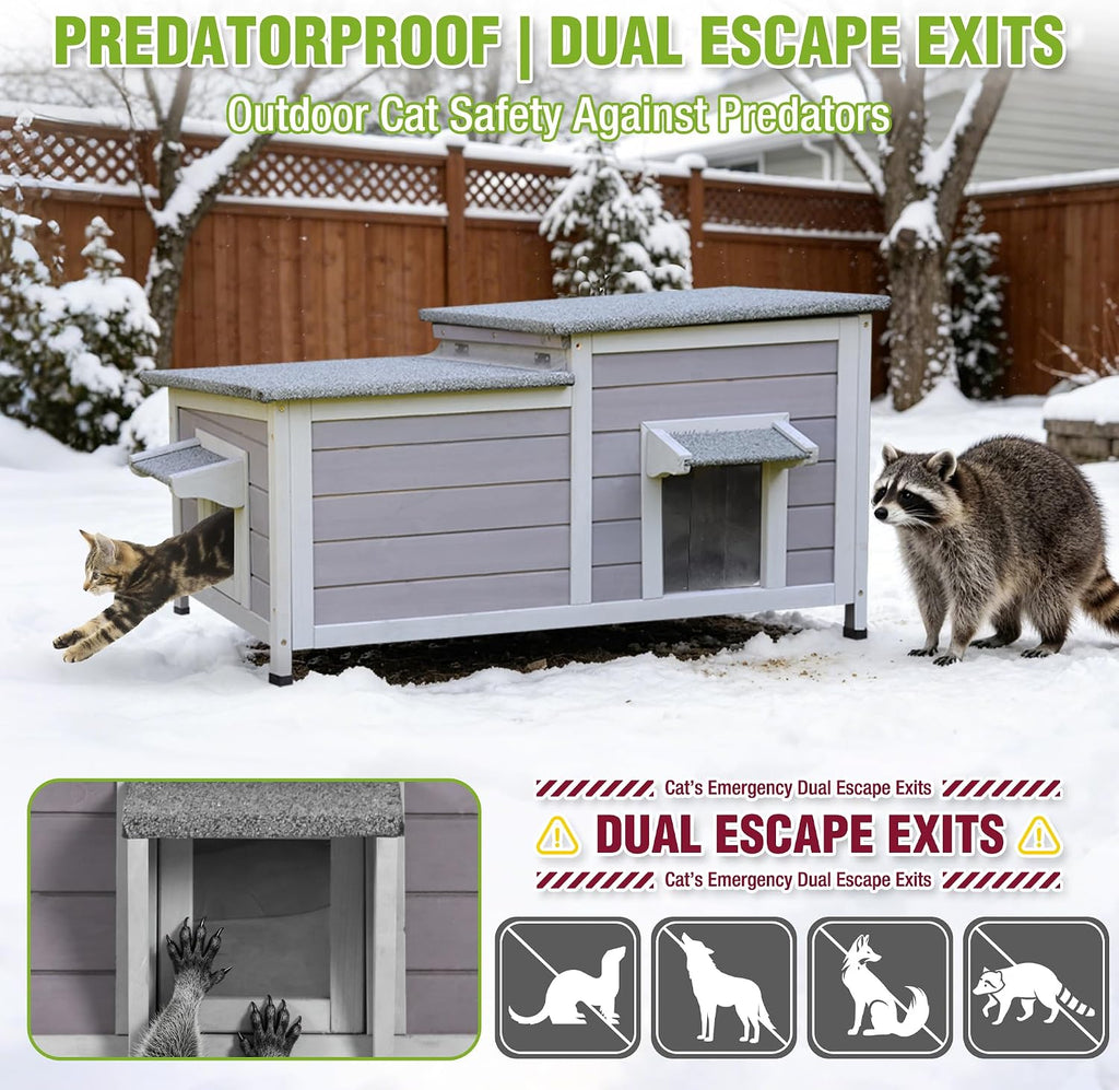 Large Heated Outdoor Cat House with Insulated Liner for 2-4 Cats