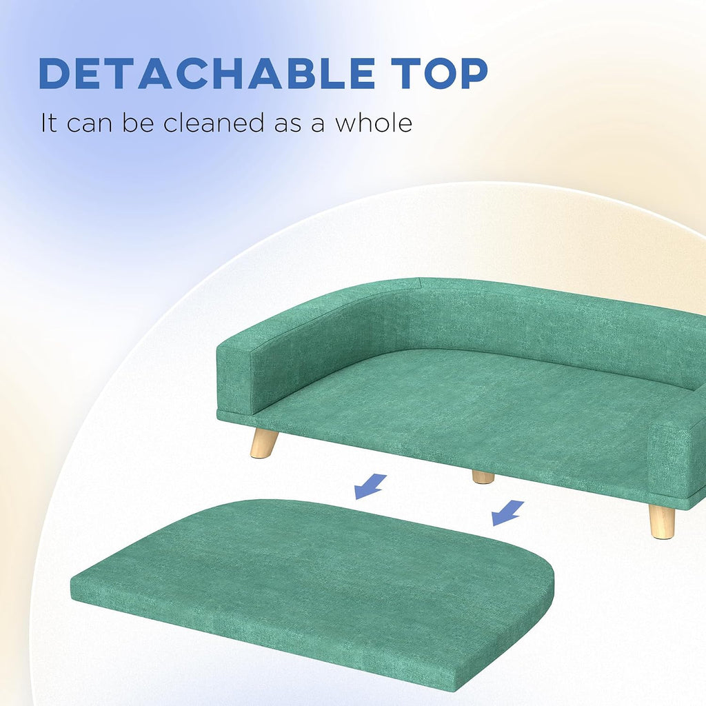 PawHut Dog Sofa Couch, Pet Bed with Comfortable Luxury Cushion, Washable Cover, Wooden Legs, Anti-Slip Mat for Large Dog
