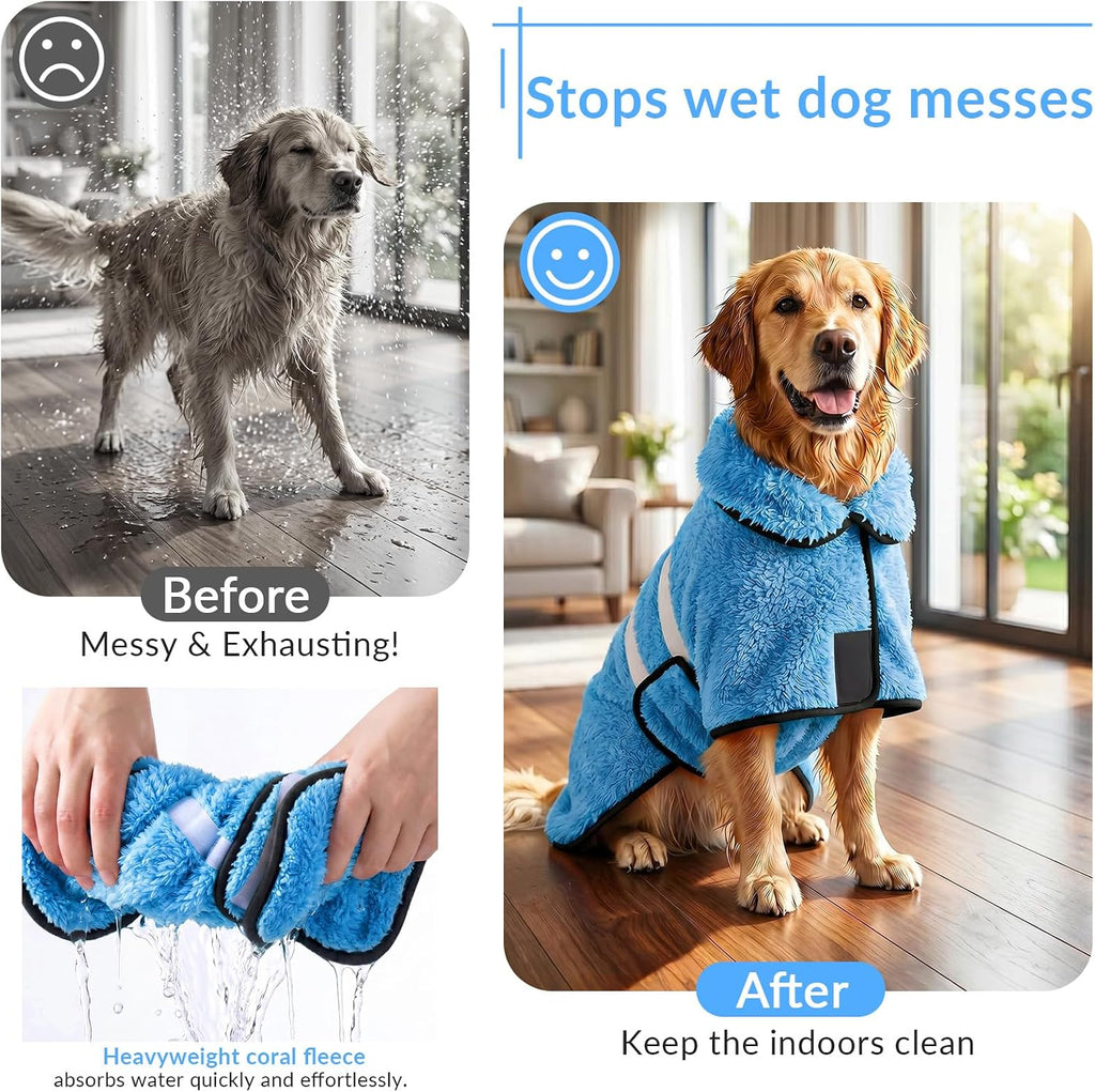 Dog Bathrobe, Super Absorbent for Small to Large Dogs, Light Blue L