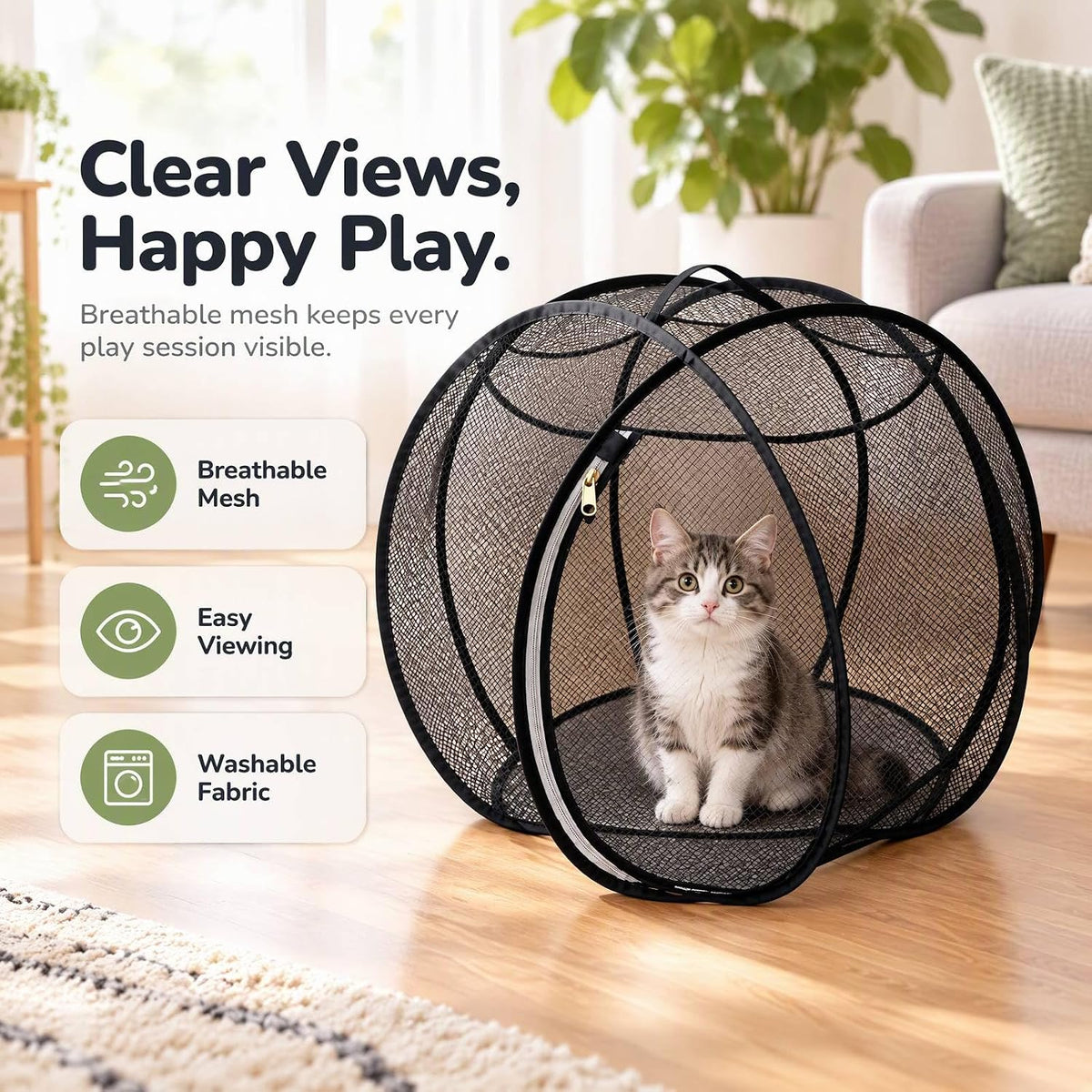 360° Panoramic Cat Playpen Enclosure, Rolling Cat Hamster Ball for Outside