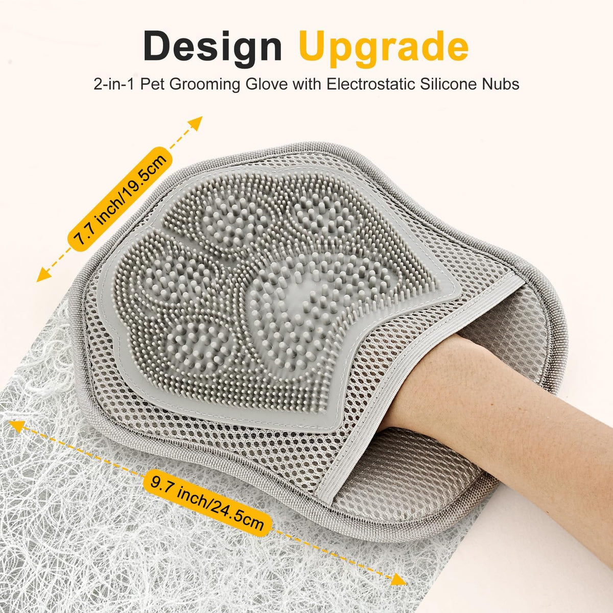 Pet Hair Remover Glove for Dogs & Cats, 2-in-1 Electrostatic Silicone Tips