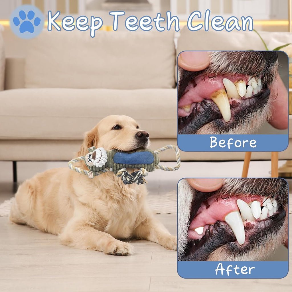 BUYPOW Funny Plush Dog Chew Toys, Squeaky Dog Toys, Interactive Tug of War Puppy Toys, Stuffed Dog Toys for Small, Mediu