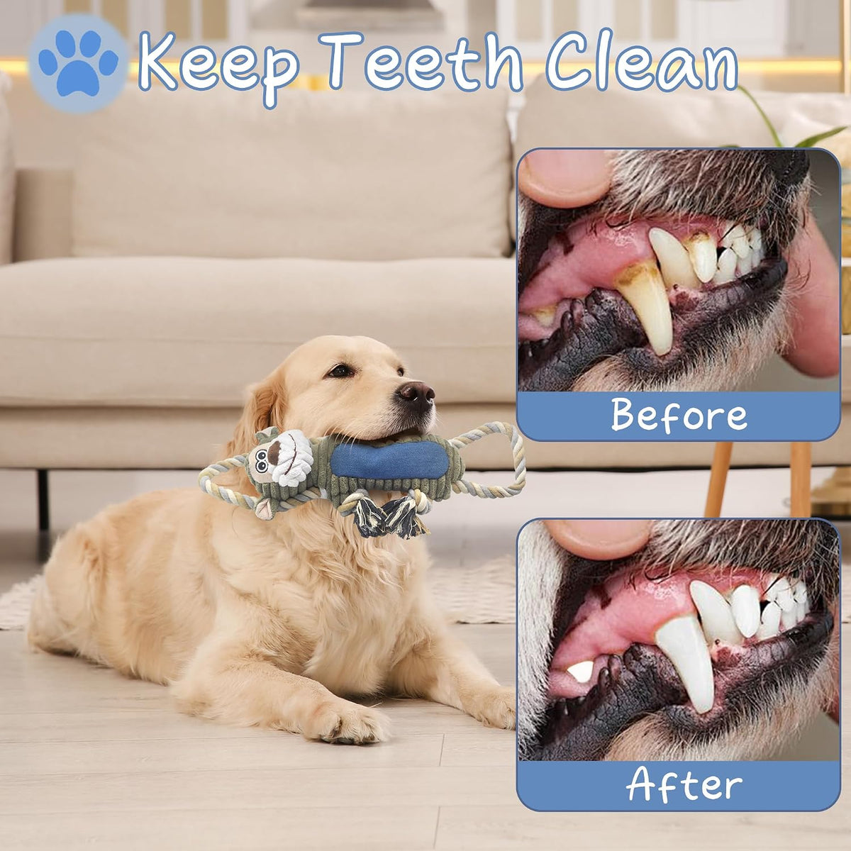 BUYPOW Funny Plush Dog Chew Toys, Squeaky Dog Toys, Interactive Tug of War Puppy Toys, Stuffed Dog Toys for Small, Mediu