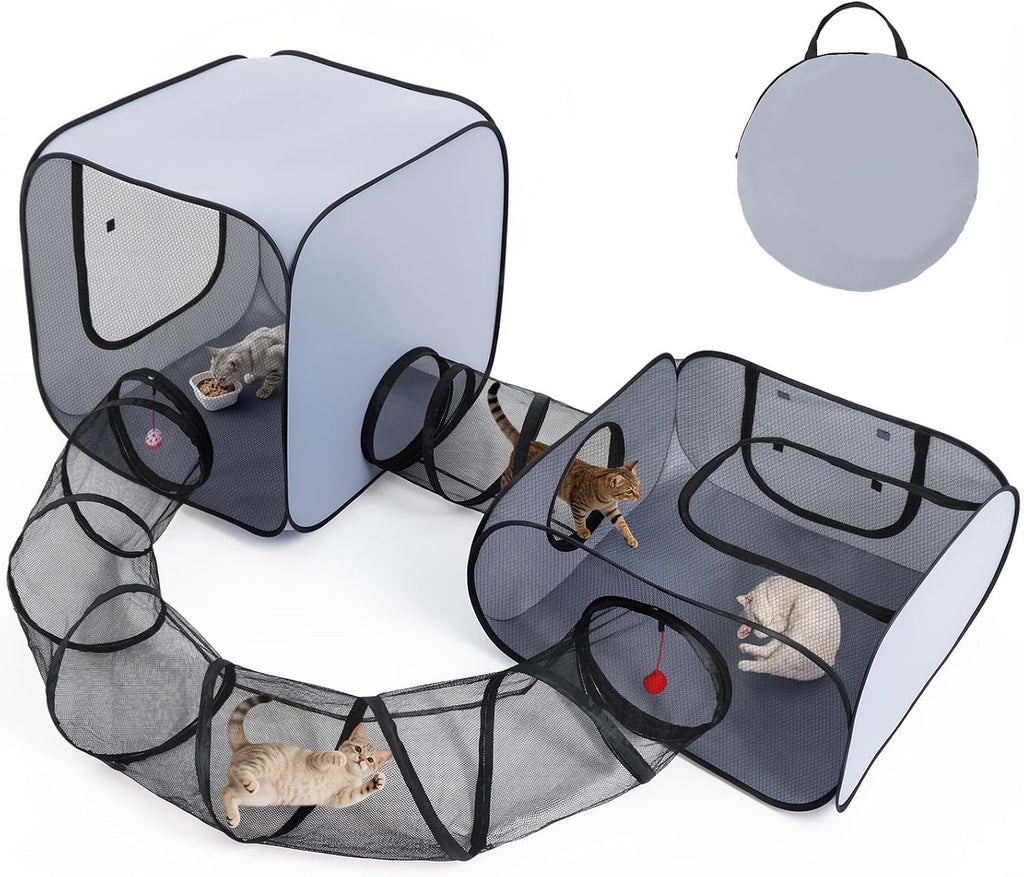 Cat Playpen, 4-in-1 Pop-up Outdoor Cat Enclosure, Grey