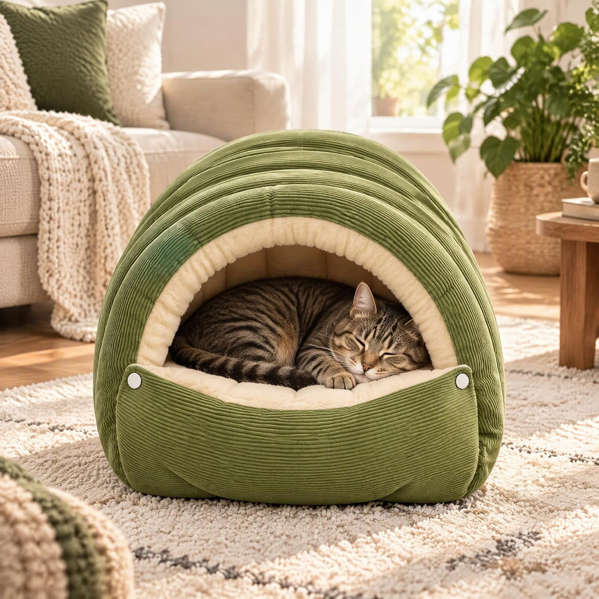 Dachshund Cave Bed, Dog Cave Bed for Dogs & Cats (Olive Green, Medium)
