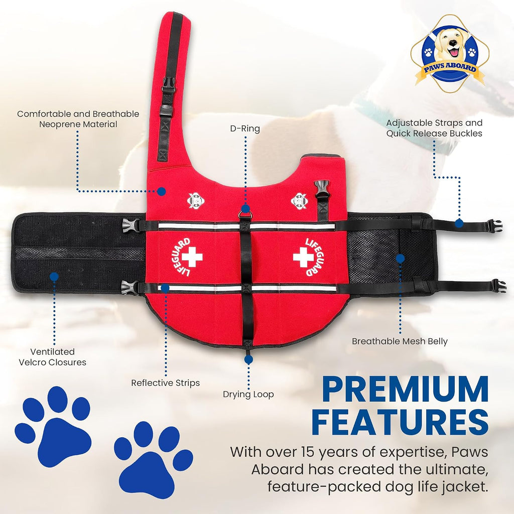 Reflective Dog Life Jacket with Handle (Red, Large)