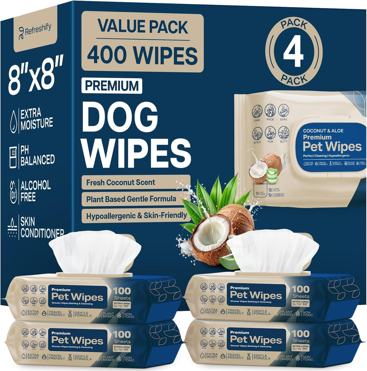Dog Wipes for Paws and Butt (400 Ct) Plant Based Pet Wipes for Dogs & Cats