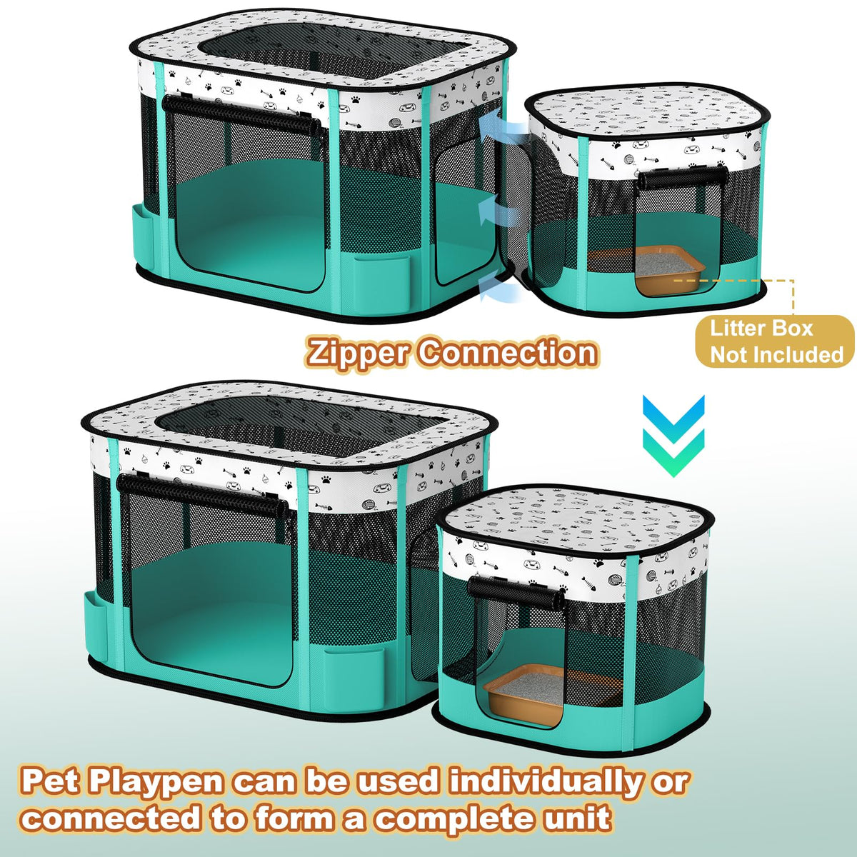 DESELL Portable Cat Playpen, 8-Rod Reinforced Kitten Dog Playpens, Foldable Play Pen for Indoor Cats Enclosed Pet Puppy Doggy Outdoor, Collapsible Tent Kennel Cage House(32"x24"x22")