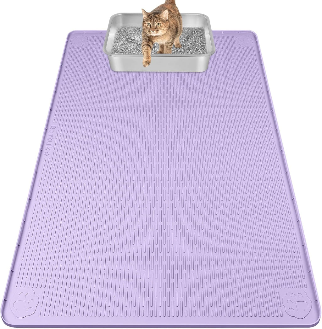 Silicone Cat Litter Mat for Litter Box 40”x28” Large Cat Mat, Light Grey