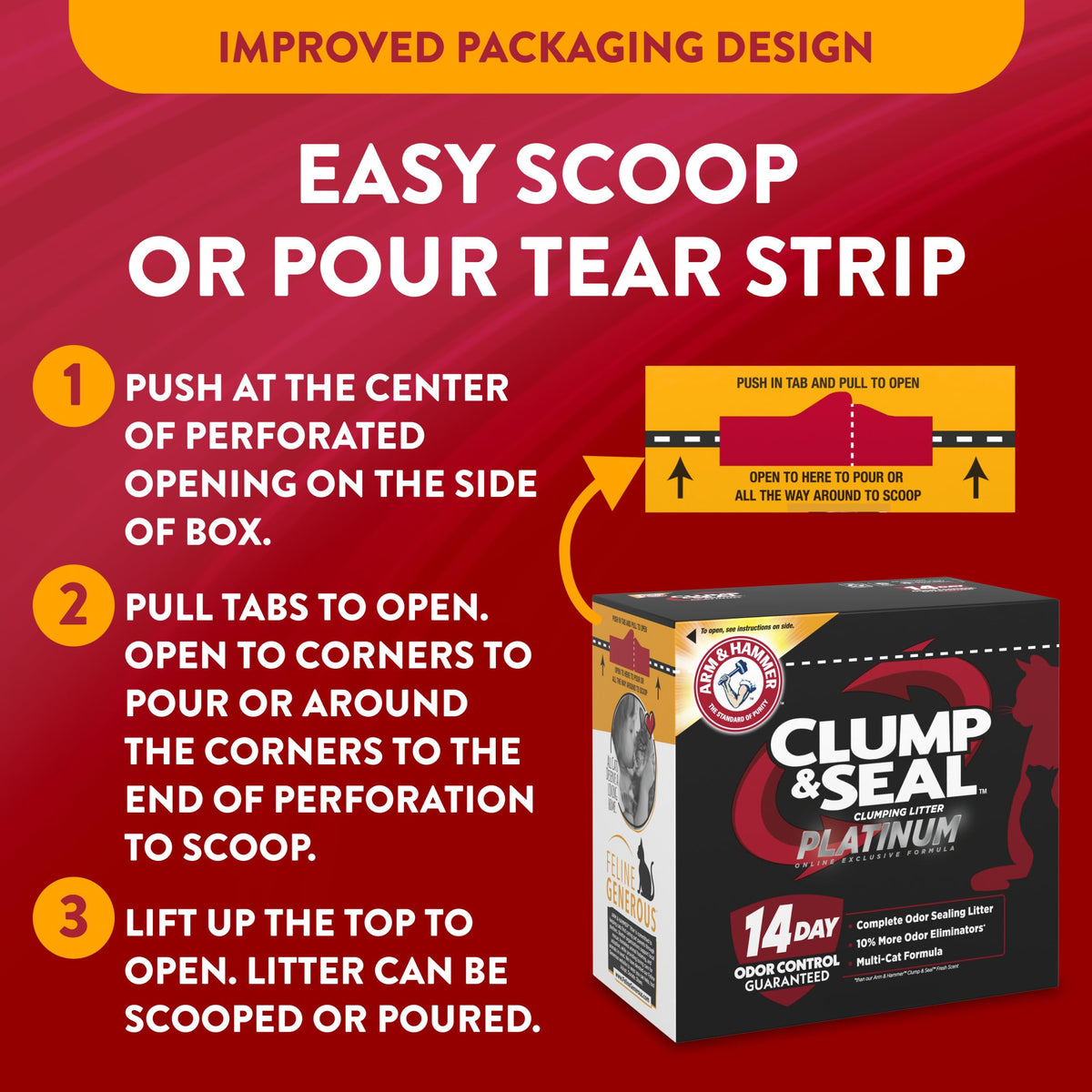 ARM & HAMMER Clump & Seal Platinum Cat Litter, Multi-Cat, 34 lbs