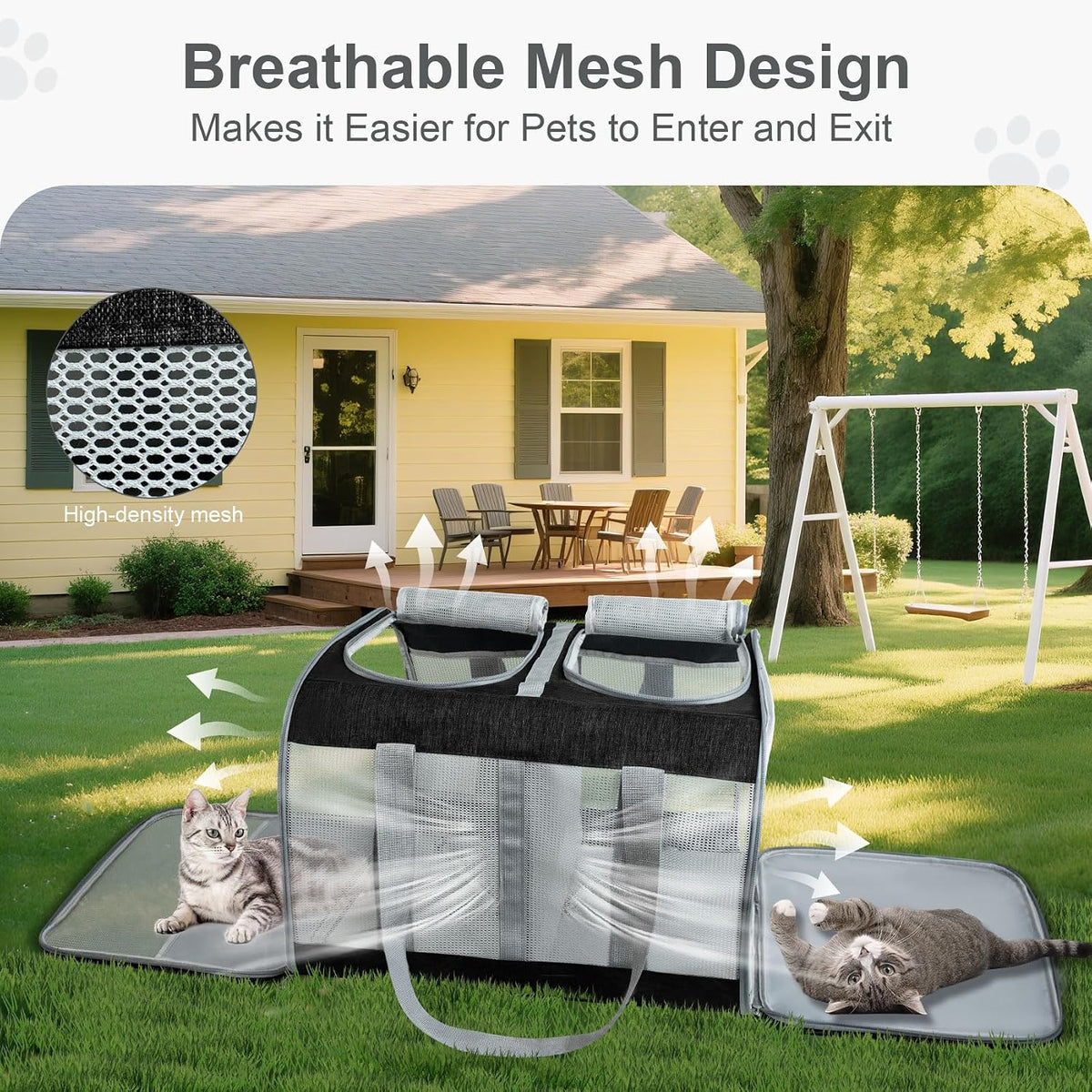 Soft-Sided Cat Carrier for 2 Cats, Gray, Breathable Mesh Design, Airline Approved Travel Bag for Small to Large Cats, Ex