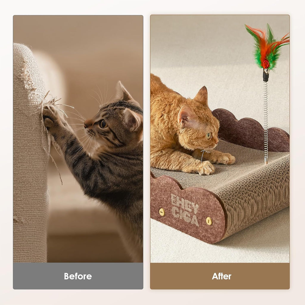 EHEYCIGA 26" Large Cardboard Cat Scratcher Bed with 2 Cat Toys, Brown