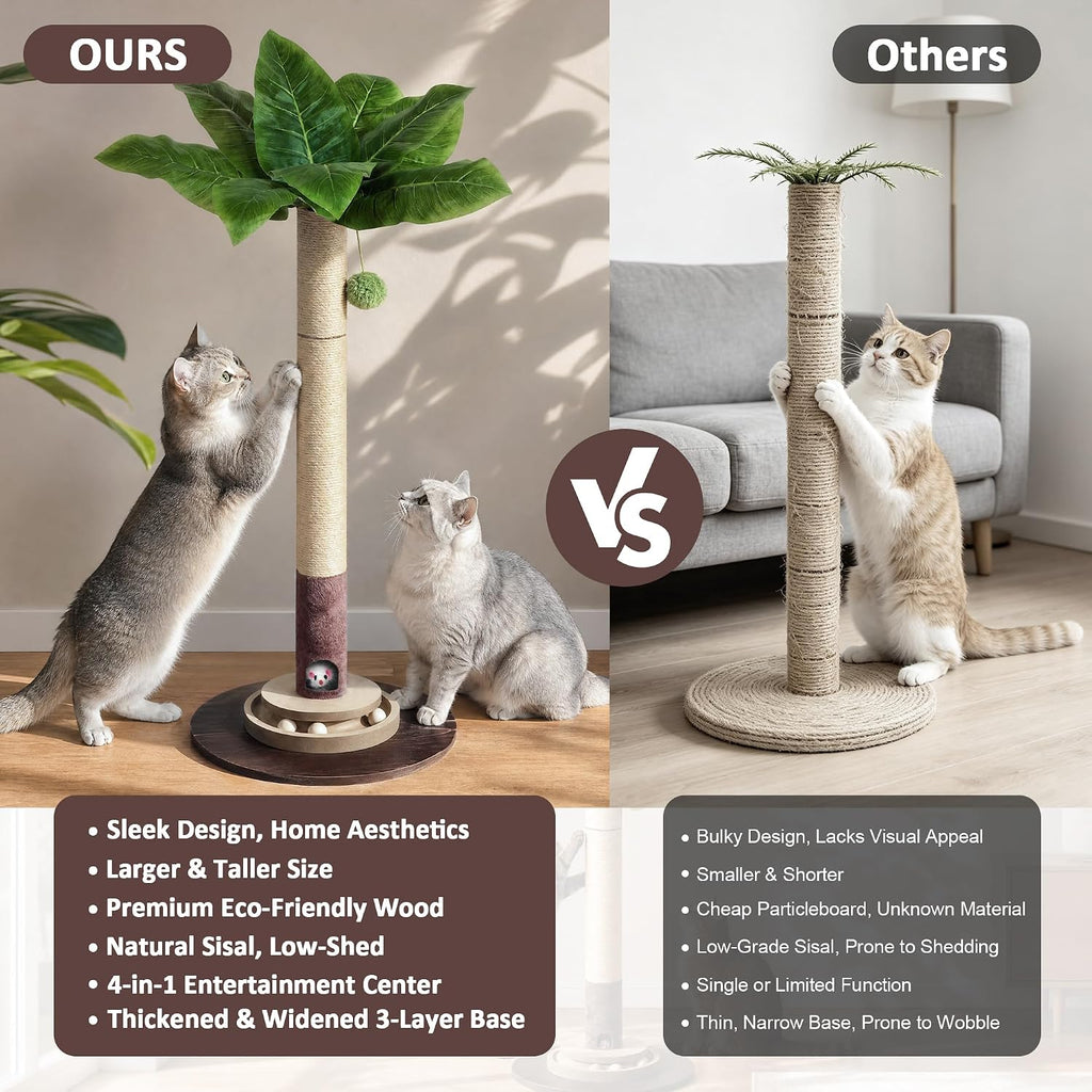 40" Cat Scratching Post, Natural Sisal Rope Cat Scratcher Tree