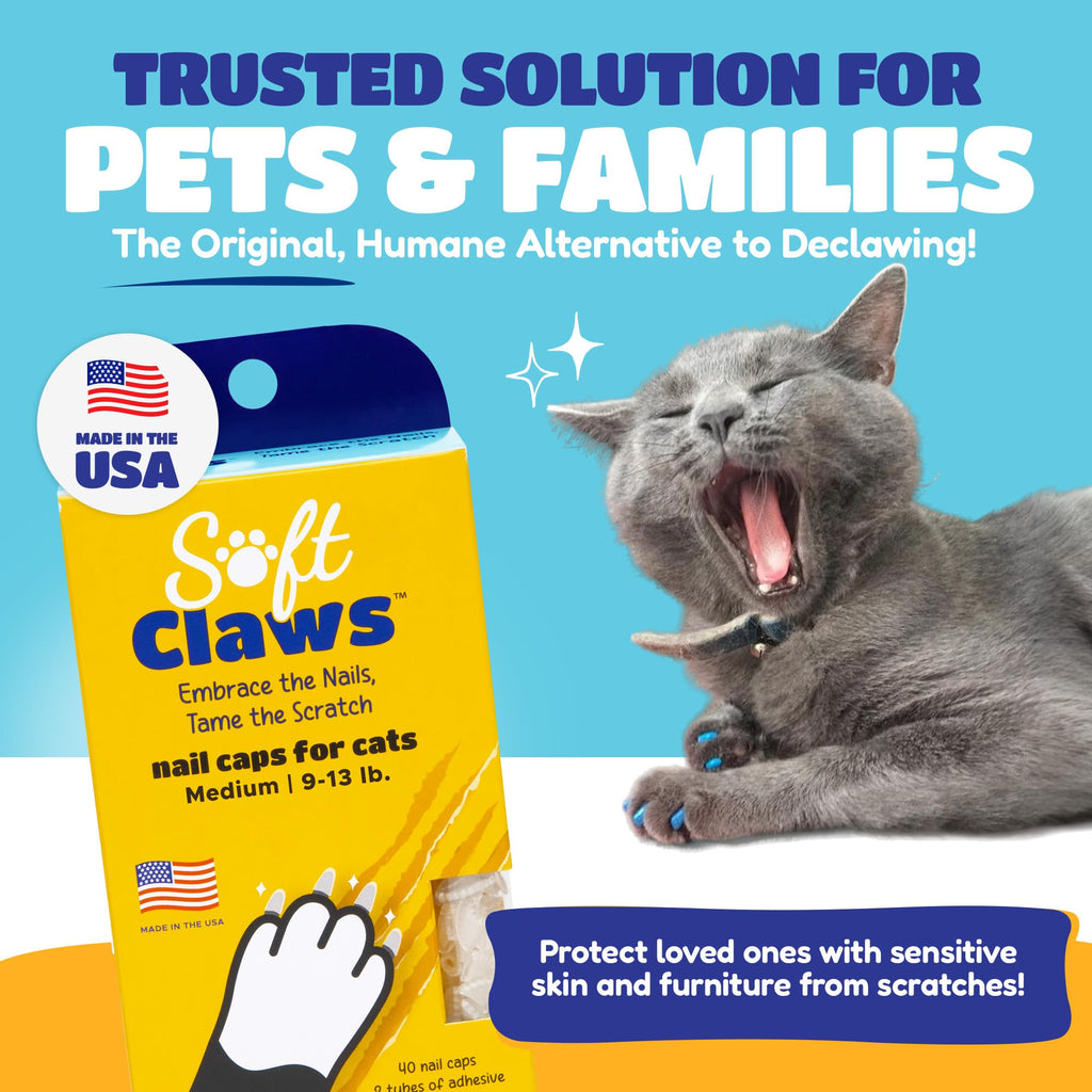 Soft Claws Nail Caps for Medium Cats, 40 Caps, Clear