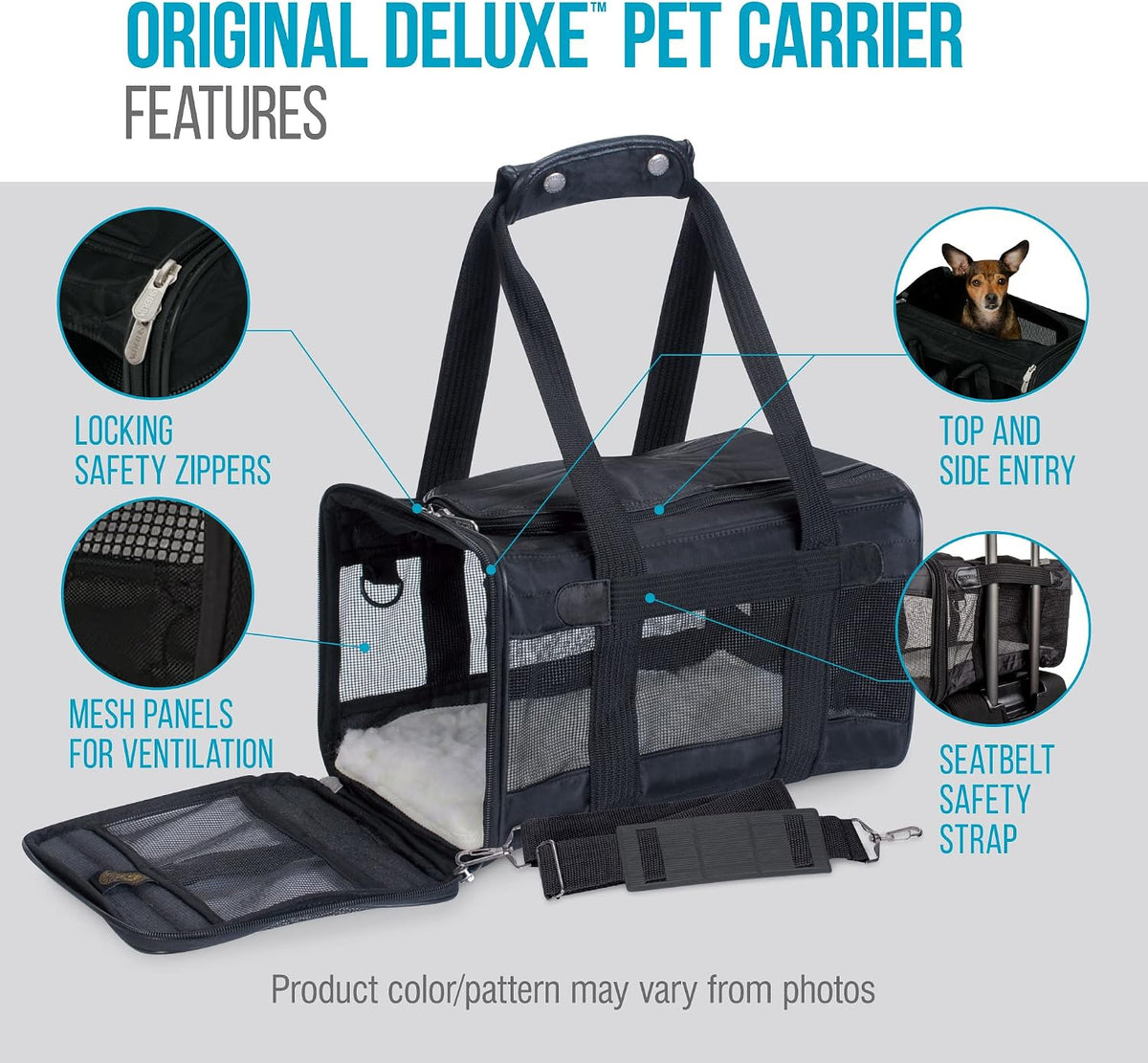 Sherpa Original Deluxe Travel Pet Carrier, Airline Approved & Guaranteed On Board - Black, Medium