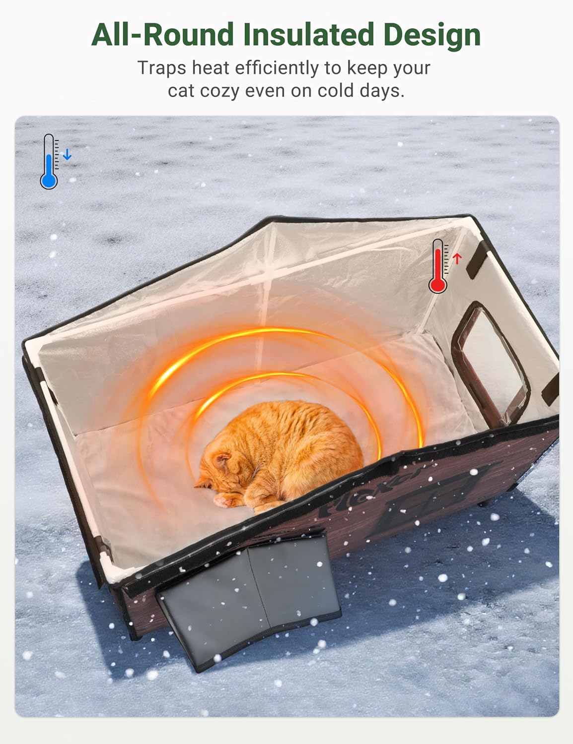 Heated Cat House for Outside: 31.5" XXL 100% Waterproof & Insulated Outdoor Cat House for Winter, Weatherproof Elevated 