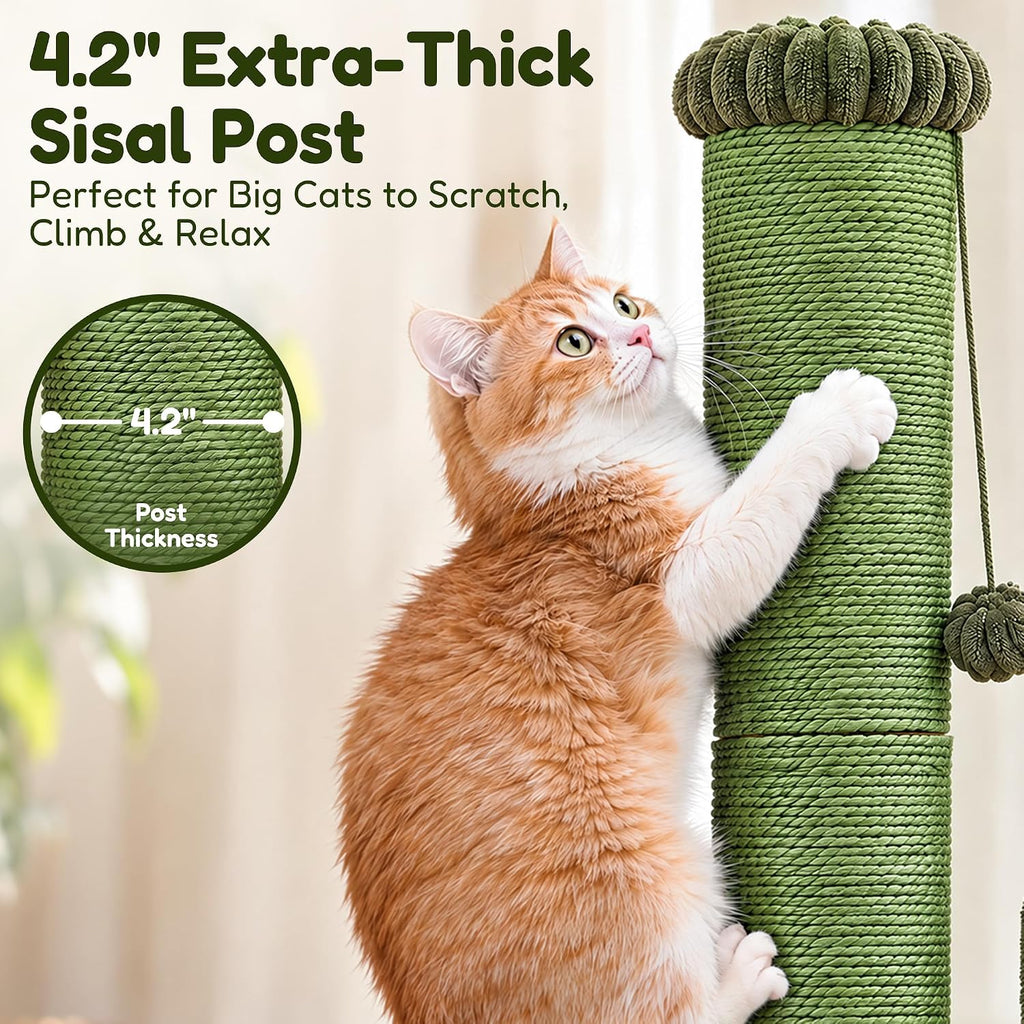Cactus Cat Scratching Post, Natural Sisal Cat Scratcher with Toy