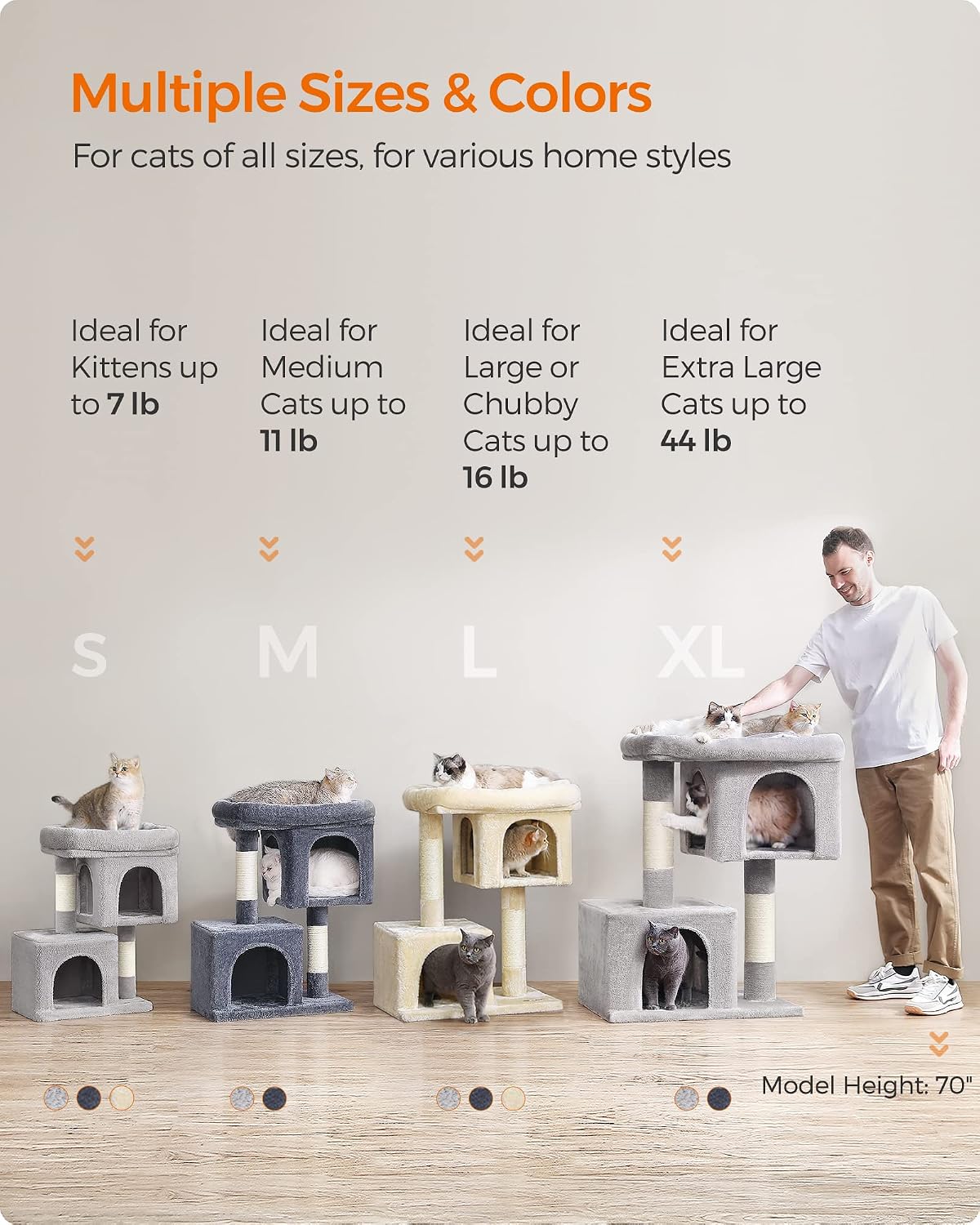 Feandrea Cat Tree, 40.6-Inch Tall Cat Tower, Cute Plush Condo, Light Gray