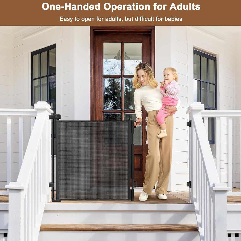 Weatherproof Outdoor Retractable Gate for Dogs, 55" Wide Outdoor Baby Gate