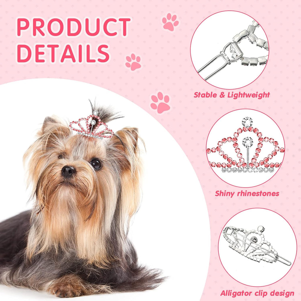 Mtlee 2 Pcs Halloween Pet Rhinestone Birthday Crown, Pink Dog Costume Tiara