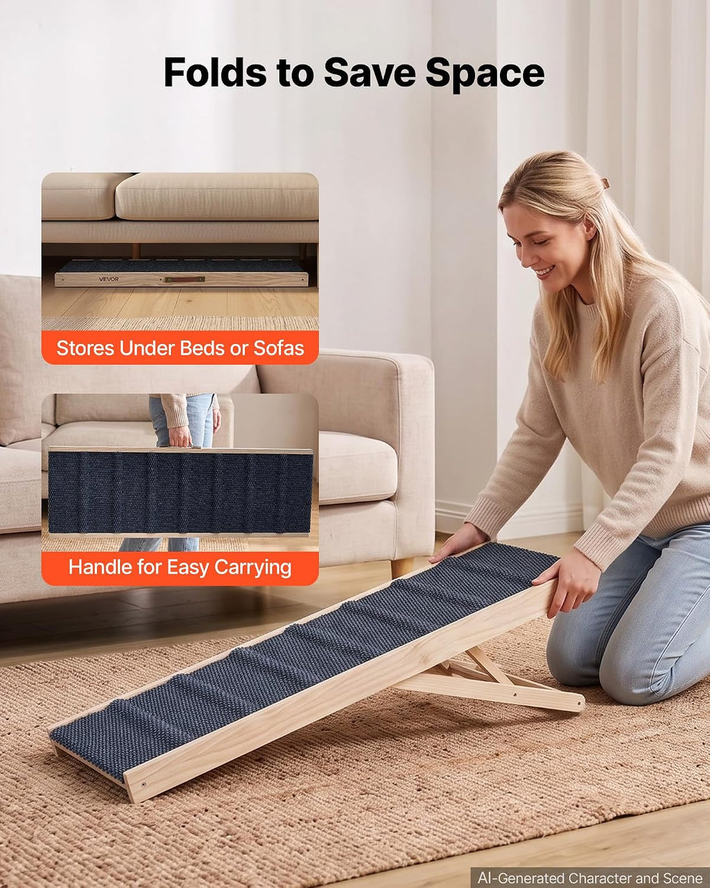 VEVOR Dog Ramp for Bed 13.8"-21.5" 4 Adjustable Height Foldable Pet Ramp